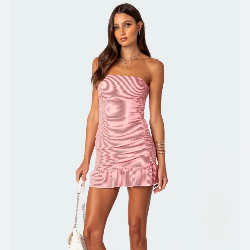 Edikted Red and White Striped Mini Dress
